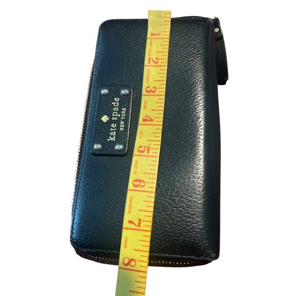 Kate Spade New York Zip-Around Wallet Black Pebbled Leather With Pink Interior - Picture 5 of 7